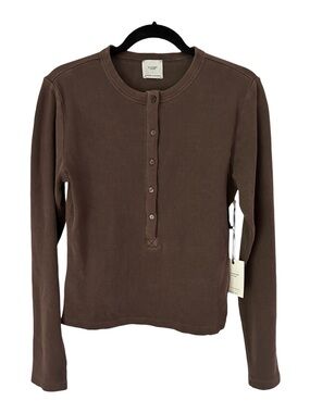 Everyday Ribbed Henley Long-Sleeve Tee in Brown - ACADEMY CLOTHIER
